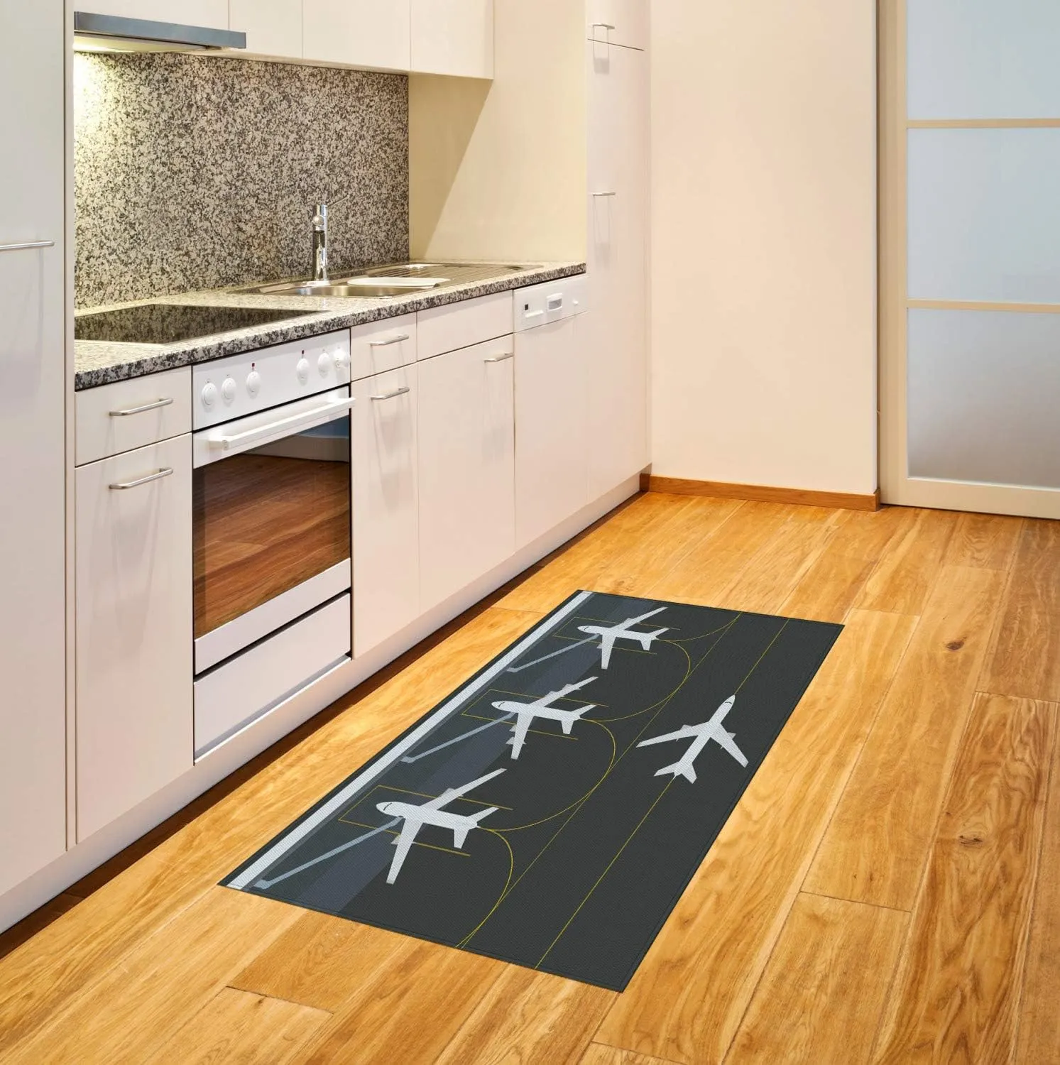 Ambesonne Airport Area Rug, Aviation Themed Simple Illustration of Parked Airplanes Landed in Airfield, Flat Woven Accent Rug for Living Room Bedroom Dining Room, 2.6' x 5', White Dimgray