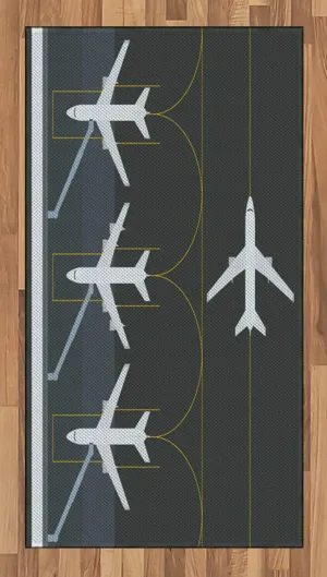 Ambesonne Airport Area Rug, Aviation Themed Simple Illustration of Parked Airplanes Landed in Airfield, Flat Woven Accent Rug for Living Room Bedroom Dining Room, 2.6' x 5', White Dimgray