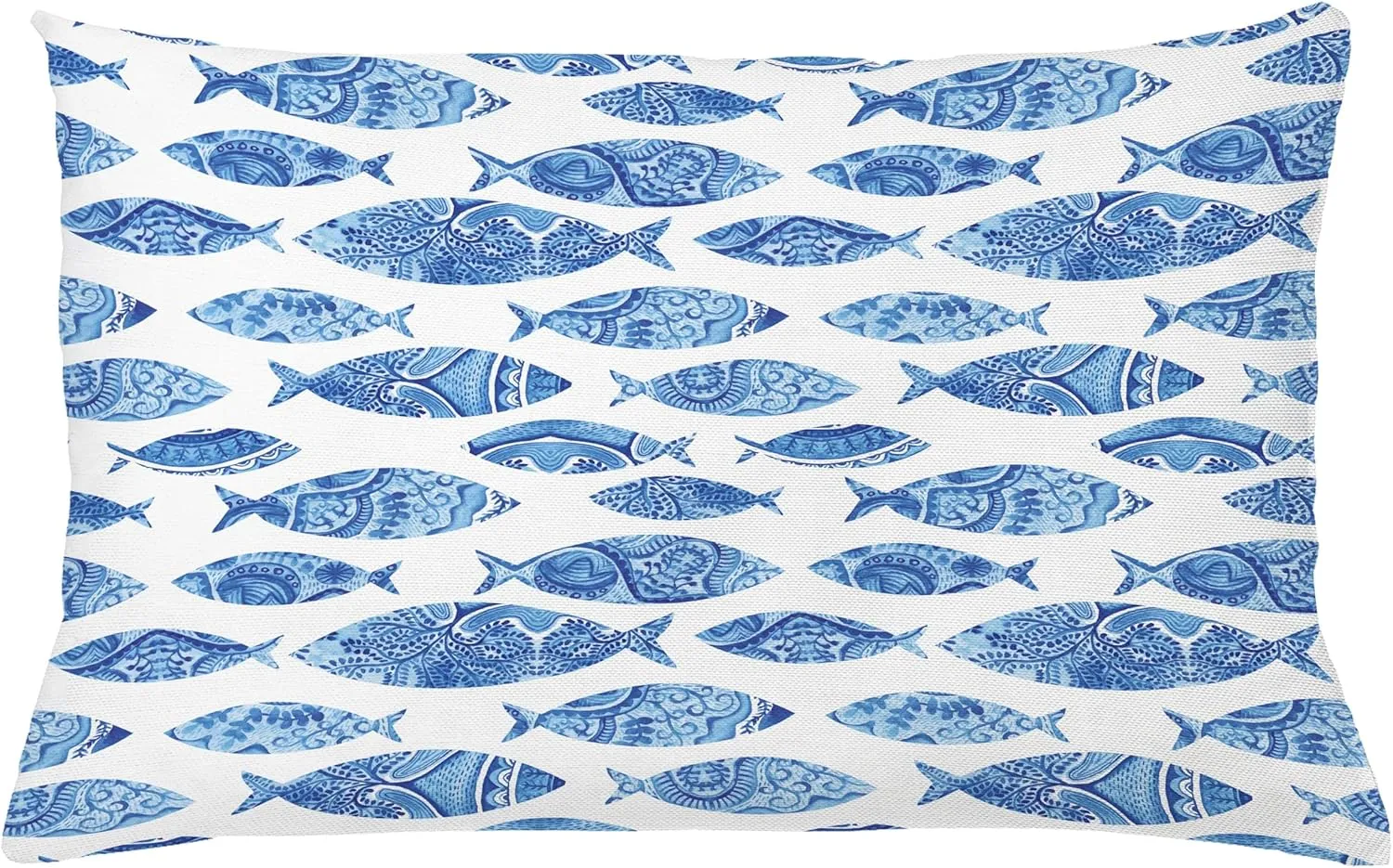 Ambesonne Blue Pillow Cushion Cover Pack of 2, Fish Sea Animal with Ottoman Ornate Mosaic Hand Drawn Style Marine Artwork, Rectangle Decor Accent Pillow Case, 2 Pcs-26" x 16", Blue