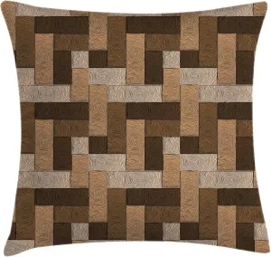 Ambesonne Chocolate Pillow Cushion Cover Pack of 2, Parquet Pattern in Wooden Style Geometric Design in Nature Inspired Art, Decorative Square Accent Pillow Case, 2 Pcs-20" x 20", Beige Pale Brown