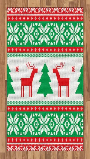 Ambesonne Christmas Area Rug, Knit Style Graphic Reindeer Star and Snowflake Holiday Family Theme, Flat Woven Accent Rug for Living Room Bedroom Dining Room, 2.6' x 5', White Green