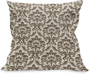 Ambesonne Damask Throw Pillow Cushion Case, Floral Damask Featuring Scrolled Motifs Antique Victorian Style Old Country, Decorative Square Accent Pillow Cover, 16" X 16", Army Green Cream