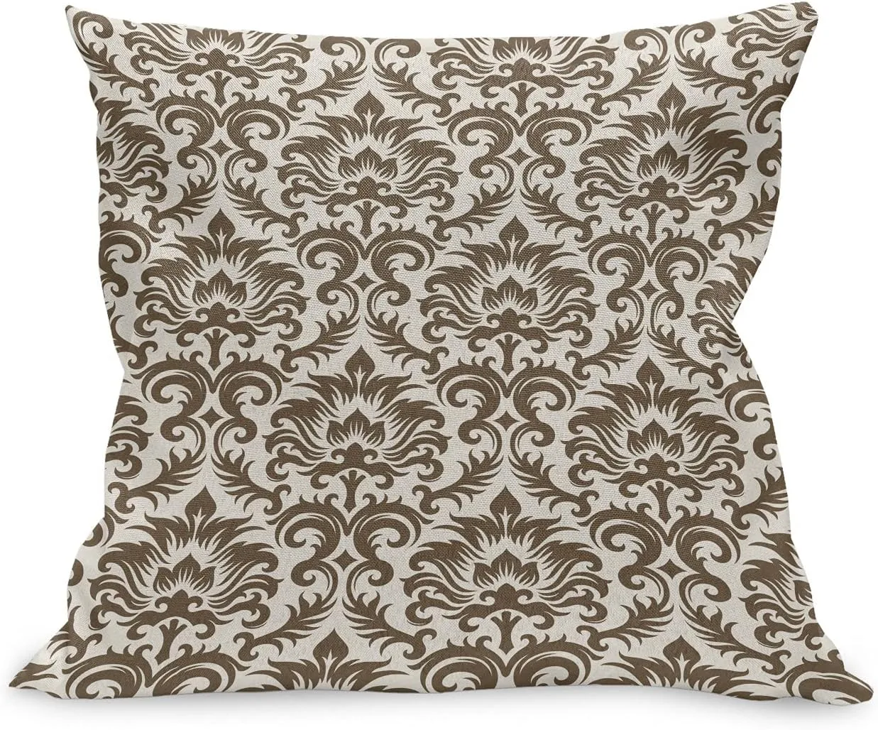 Ambesonne Damask Throw Pillow Cushion Case, Floral Damask Featuring Scrolled Motifs Antique Victorian Style Old Country, Decorative Square Accent Pillow Cover, 16" X 16", Army Green Cream