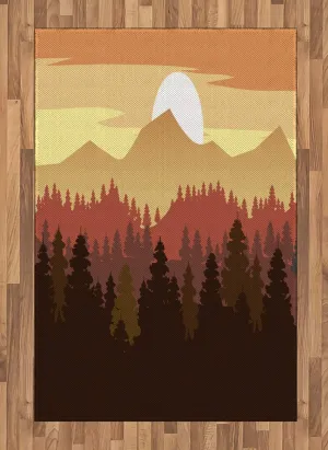 Ambesonne Landscape Area Rug, Dramatic Forest Mountains and Pine Trees Scene, Flat Woven Accent Rug for Living Room Bedroom Dining Room, 4' X 5' 7", Multicolor