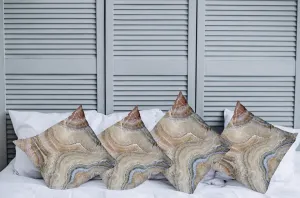 Ambesonne Marble Print Pillow Cushion Cover Pack of 4, Surreal Onyx Stone Surface Pattern Pale Blue Details Picture, Decorative Square Accent Pillow Case, 4 Pcs-16" x 16", Cinnamon Beige Tan