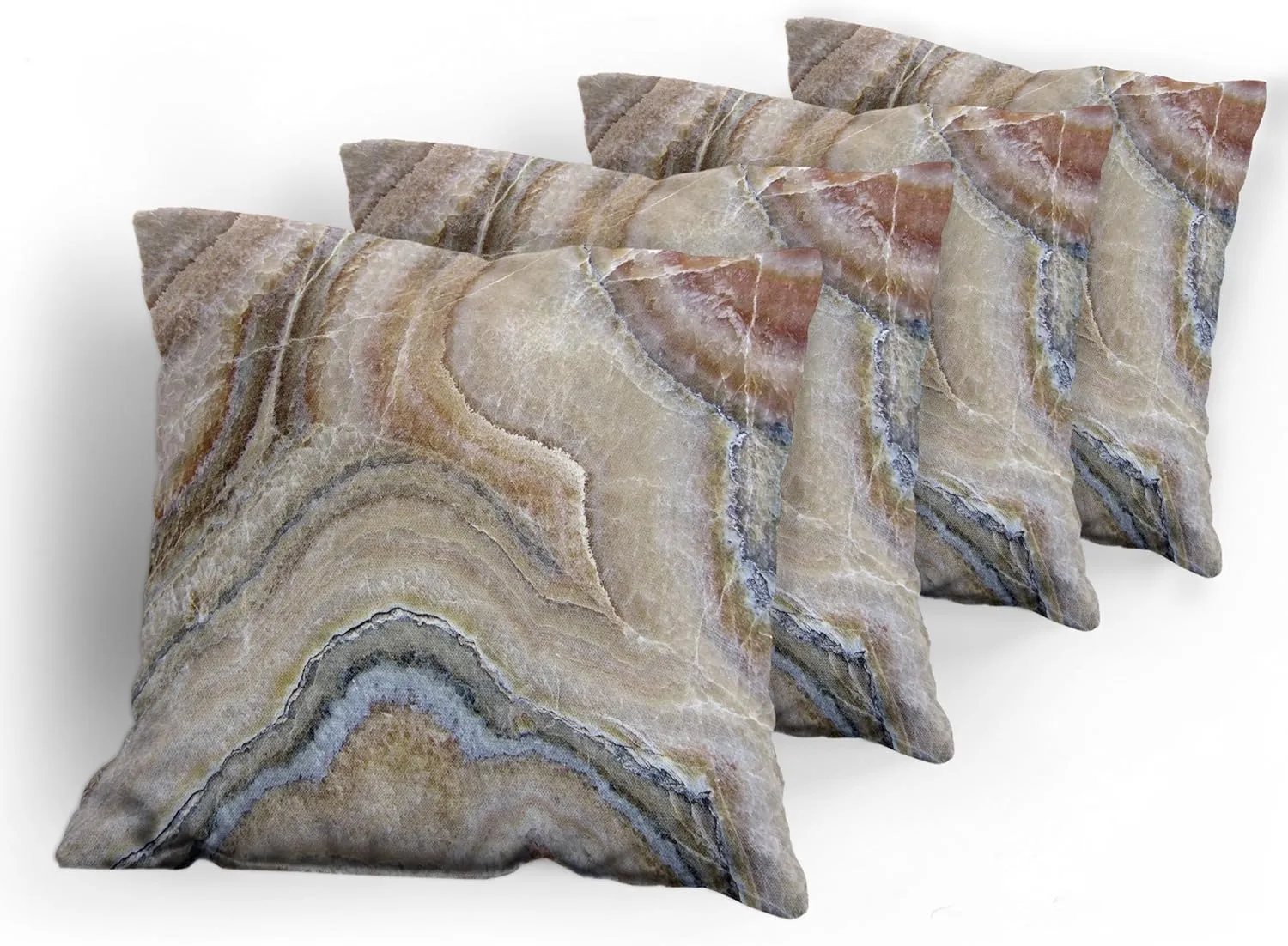 Ambesonne Marble Print Pillow Cushion Cover Pack of 4, Surreal Onyx Stone Surface Pattern Pale Blue Details Picture, Decorative Square Accent Pillow Case, 4 Pcs-16" x 16", Cinnamon Beige Tan