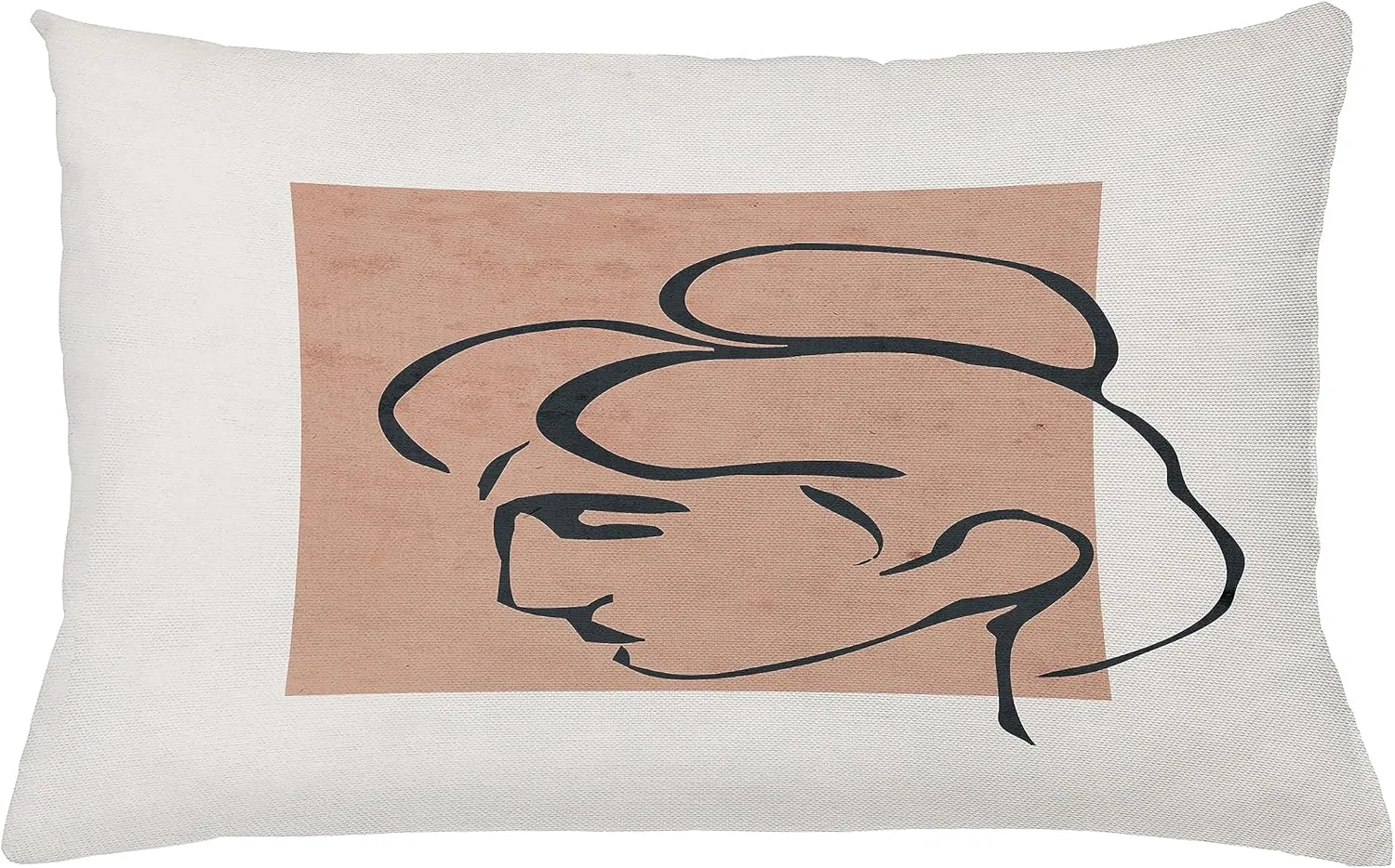 Ambesonne Mid Century Modern Boho Throw Pillow Cushion Cover, Minimalist Outline Lady Silhouette and Rectangle Print, Decorative Rectangle Accent Pillow Case, 26" X 16", Almond Dark Slate Blue