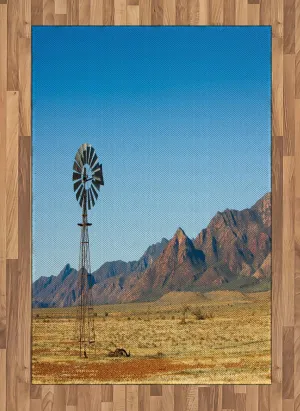 Ambesonne Windmill Area Rug, Flinders Ranges South Australia Mountains Barren Land Summer, Flat Woven Accent Rug for Living Room Bedroom Dining Room, 4' X 5' 7", Earth Yellow and Pale Blue