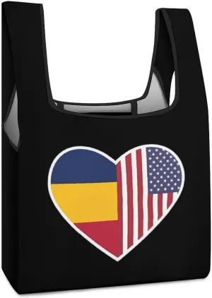 America And Chad Flag Novelty Reusable Grocery Bag Fold-able Shopping Bags Washable Tote Lightweight Storage Pouch with Handle