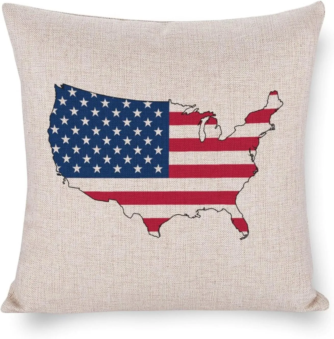 America Flag Map Cotton and Linen Pillow Case Pattern Print Pillow Cover Zippered Cushion Covers for Sofa Bed 16"x16"