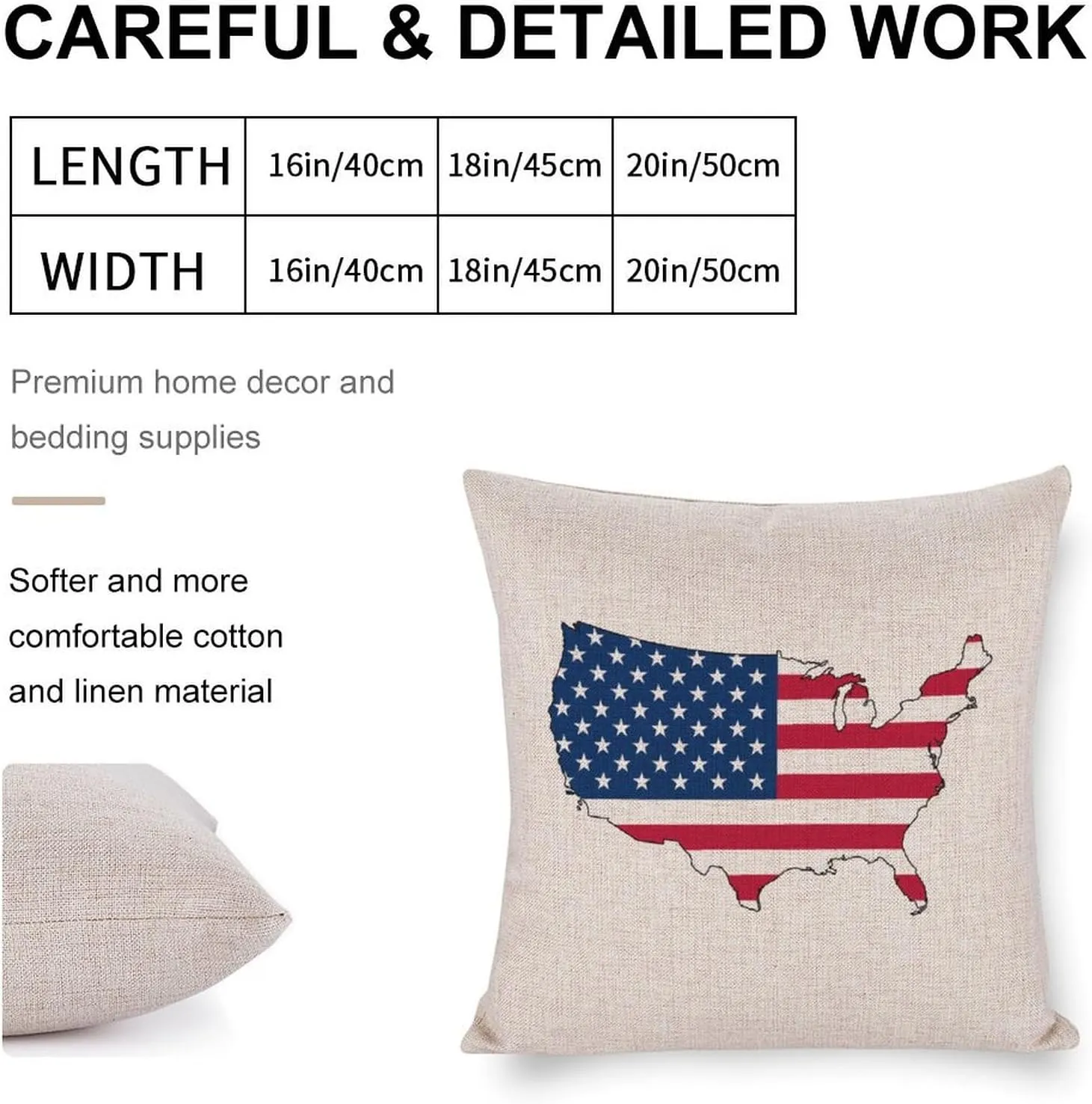America Flag Map Cotton and Linen Pillow Case Pattern Print Pillow Cover Zippered Cushion Covers for Sofa Bed 16"x16"
