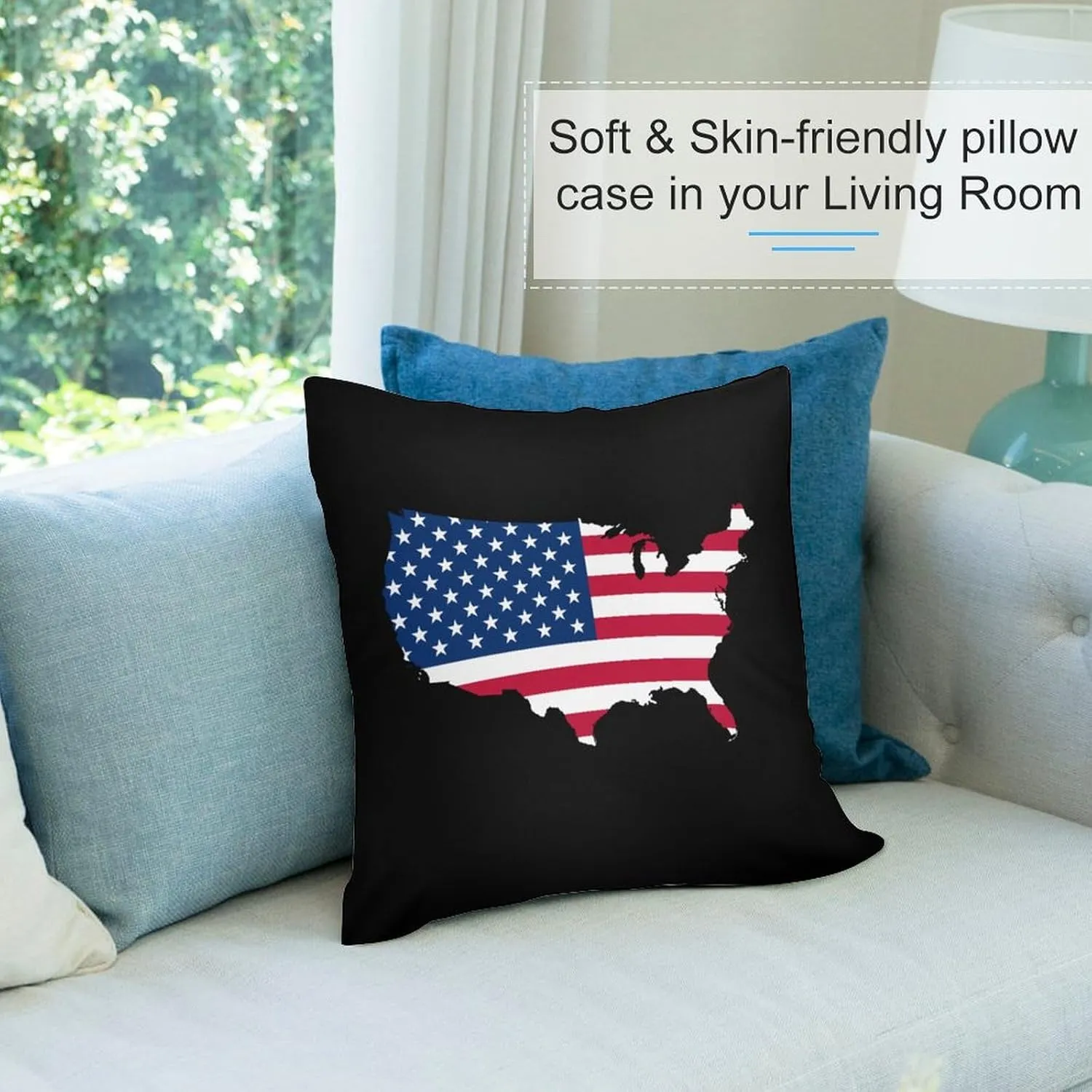 America Flag Map Plush Pillow Cases Soft Pillow Covers Smooth Cushion Covers for Sofa Bed Set of 4 16 "x16
