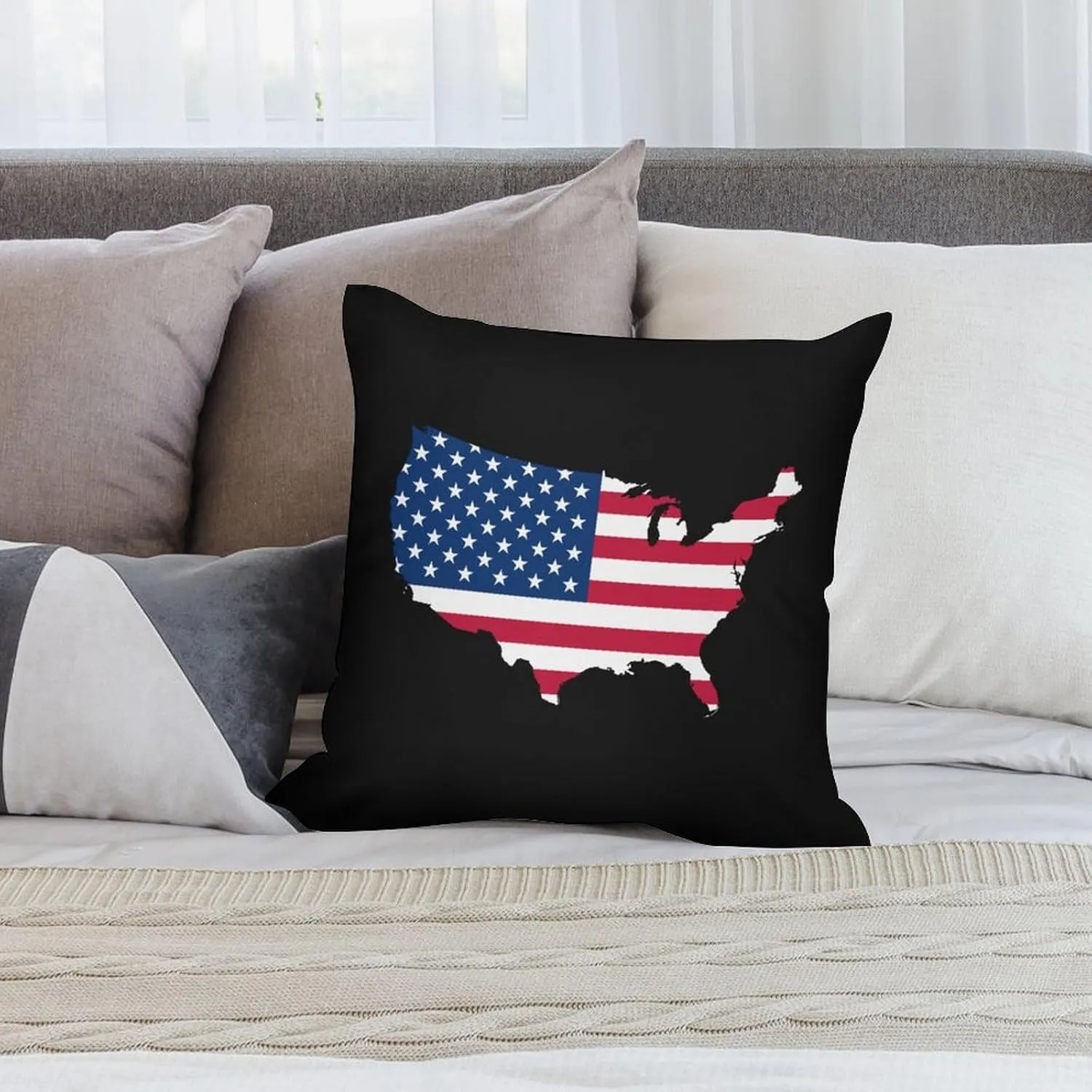 America Flag Map Plush Pillow Cases Soft Pillow Covers Smooth Cushion Covers for Sofa Bed Set of 4 16 "x16