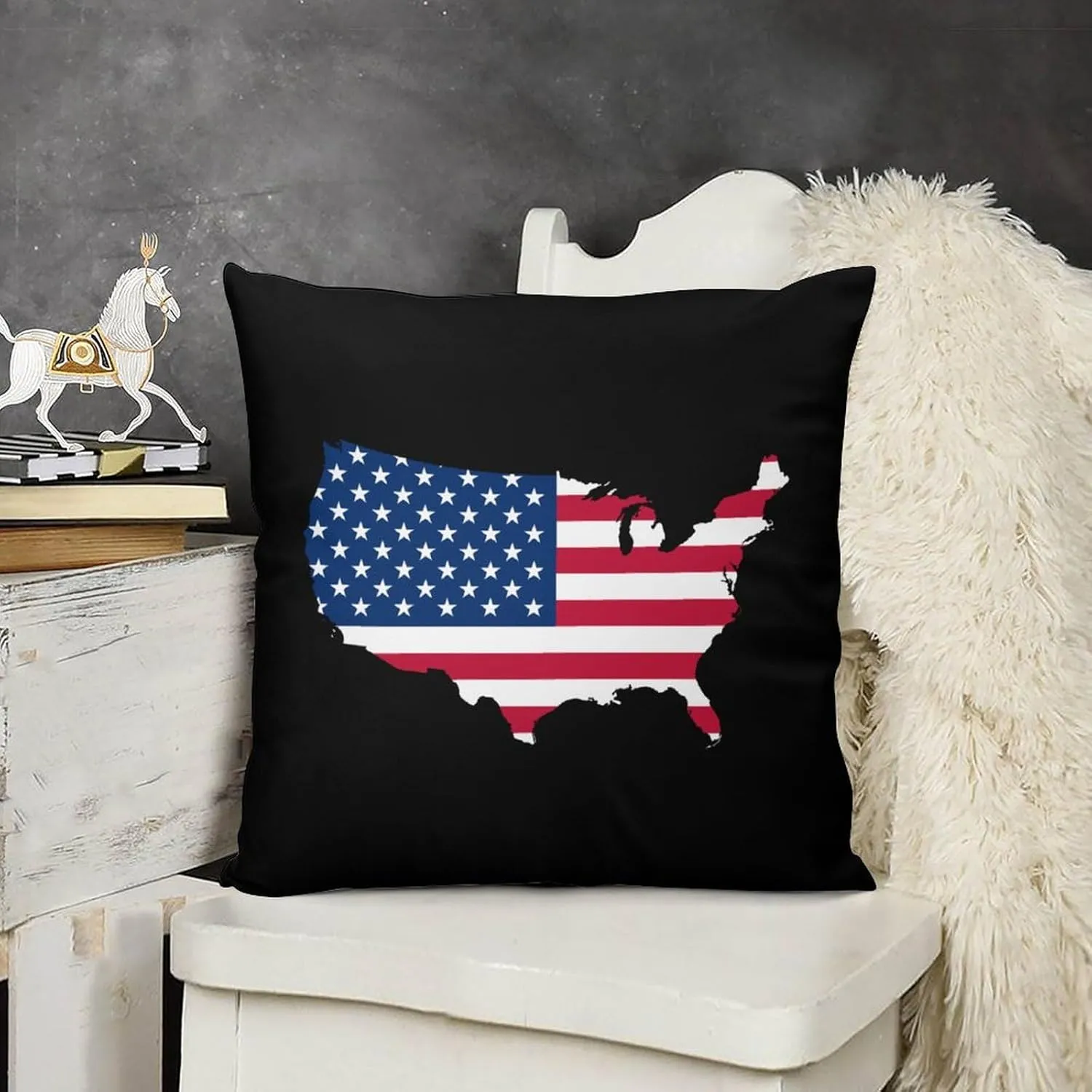 America Flag Map Plush Pillow Cases Soft Pillow Covers Smooth Cushion Covers for Sofa Bed Set of 4 16 "x16