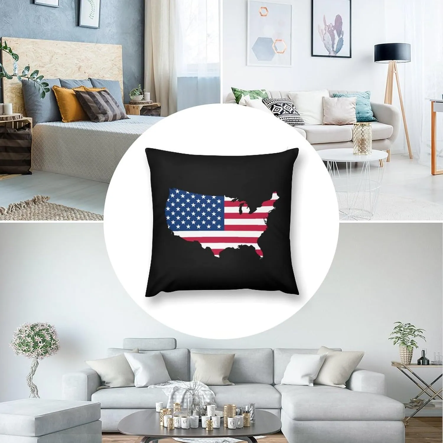 America Flag Map Plush Pillow Cases Soft Pillow Covers Smooth Cushion Covers for Sofa Bed Set of 4 16 "x16