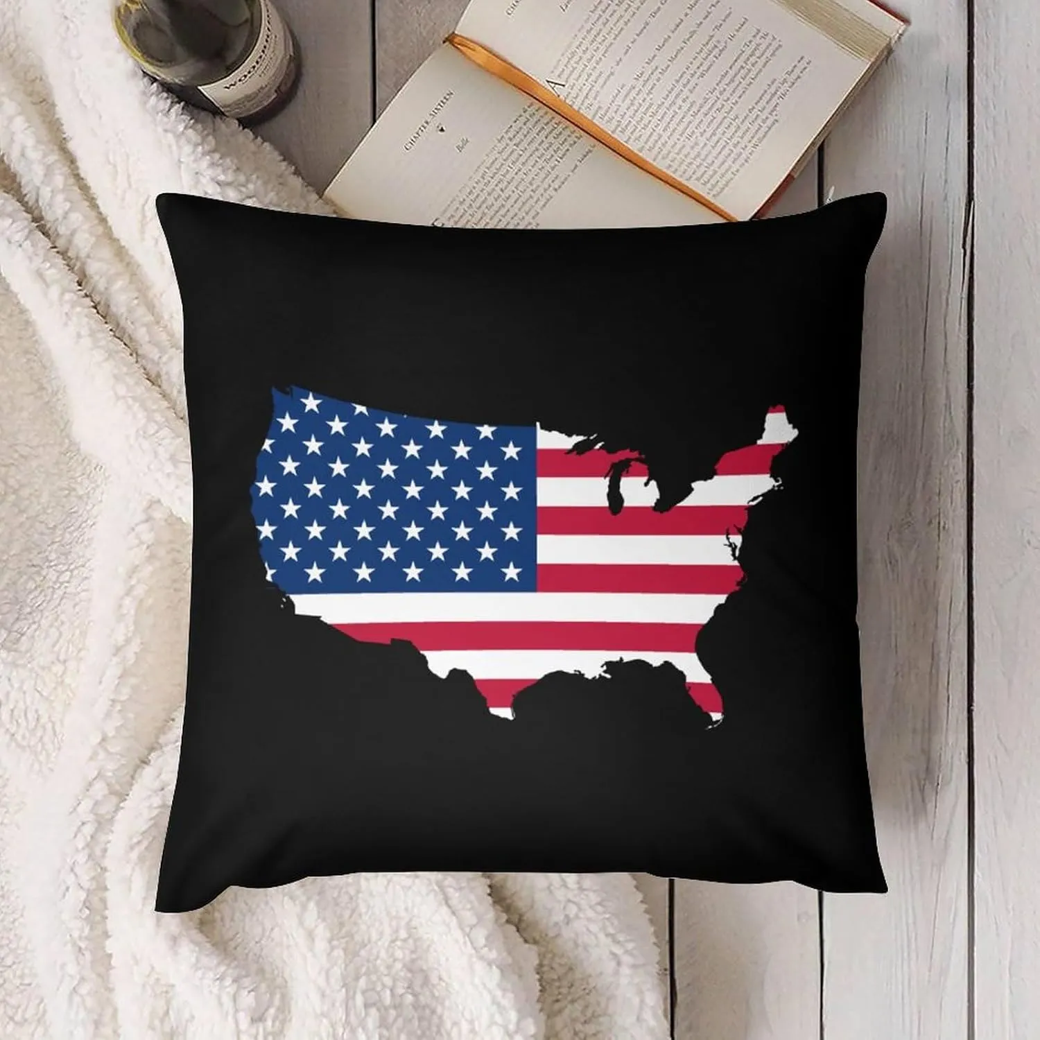 America Flag Map Plush Pillow Cases Soft Pillow Covers Smooth Cushion Covers for Sofa Bed Set of 4 16 "x16