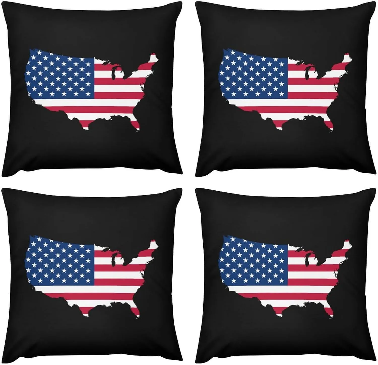 America Flag Map Plush Pillow Cases Soft Pillow Covers Smooth Cushion Covers for Sofa Bed Set of 4 16 "x16