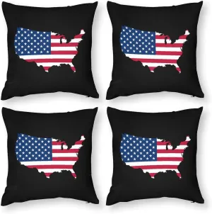 America Flag Map Polyester Pillow Cases Soft Pillow Covers Smooth Cushion Covers for Sofa Bed Set of 4
