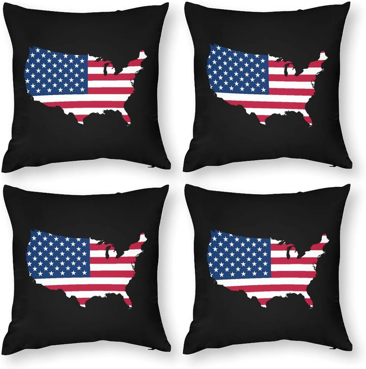 America Flag Map Polyester Pillow Cases Soft Pillow Covers Smooth Cushion Covers for Sofa Bed Set of 4