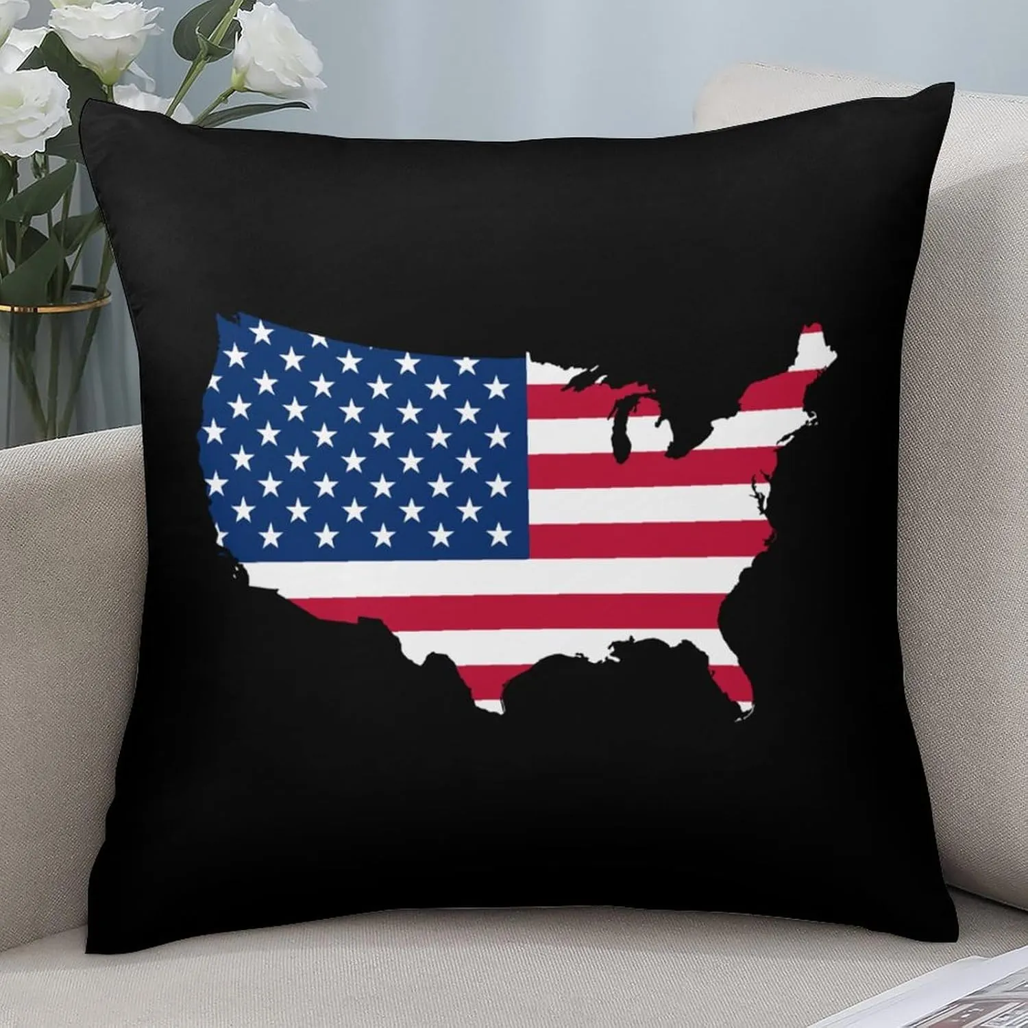 America Flag Map Polyester Pillow Cases Soft Pillow Covers Smooth Cushion Covers for Sofa Bed Set of 4