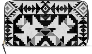 American Indian Abstract Geometric Ornament Leather Long Wallet Organizer with Zipper Purse Clutch Bag for Women Men Key Card Coin Passport Checkbook 8 x 4 inch