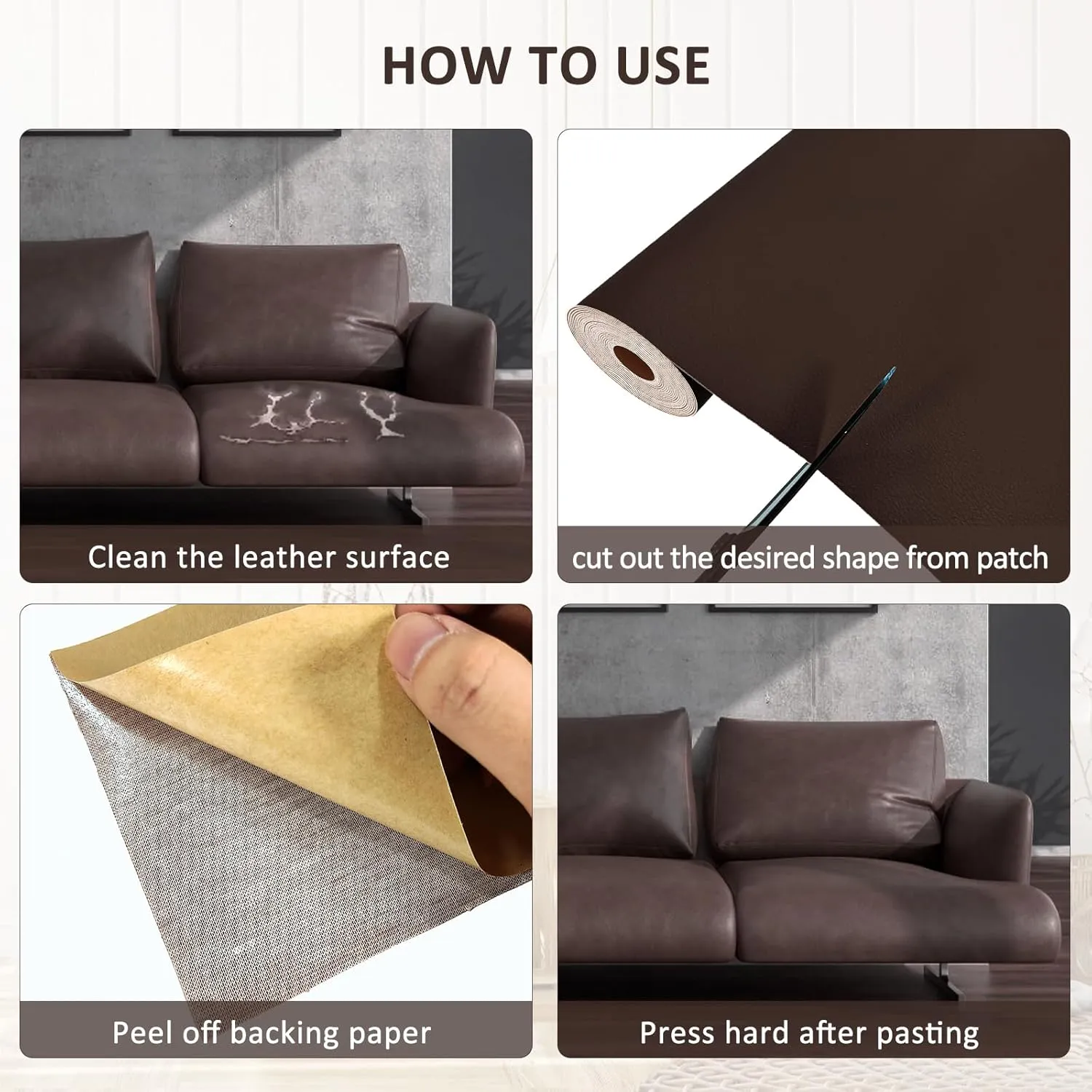 AOOTOOLINK Leather Repair Patch 35X158 Inch Self Adhesive Leather Repair, Large Leather Repair Tape for Couches, Furniture, Car Seats, Cabinets, Sofa, Handbags (Coffee, 35X158 Inch)