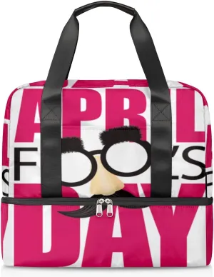 April Fool Day Travel Bag Double Tier Zip Closure Weekender Bag with Leather Handle Waterproof Sports Tote Gym Bag for Swim Beach Gym Yoga