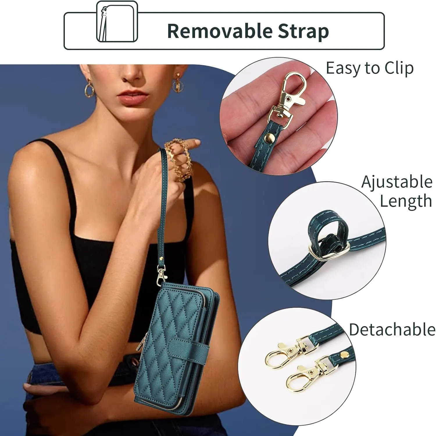 Argyle Wallet Case for Metro TCL Ion X/Ion V/40Z T607DL with Wrist Strap Shoulder Strap, 9  Card Slots Zipper Purse Luxury PU Leather Stand Cell Phone Cover for IonX T430W IonV 2023 Green