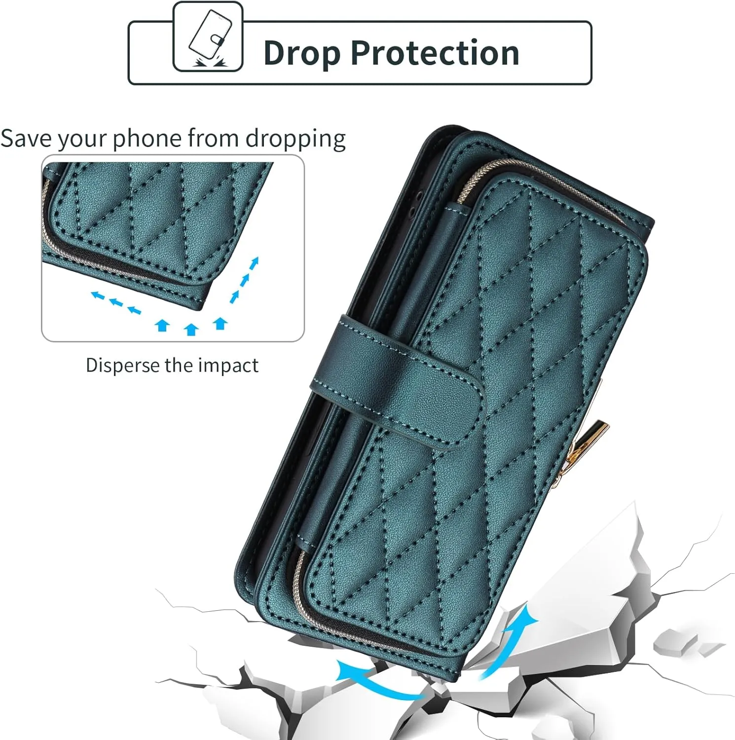Argyle Wallet Case for Metro TCL Ion X/Ion V/40Z T607DL with Wrist Strap Shoulder Strap, 9  Card Slots Zipper Purse Luxury PU Leather Stand Cell Phone Cover for IonX T430W IonV 2023 Green
