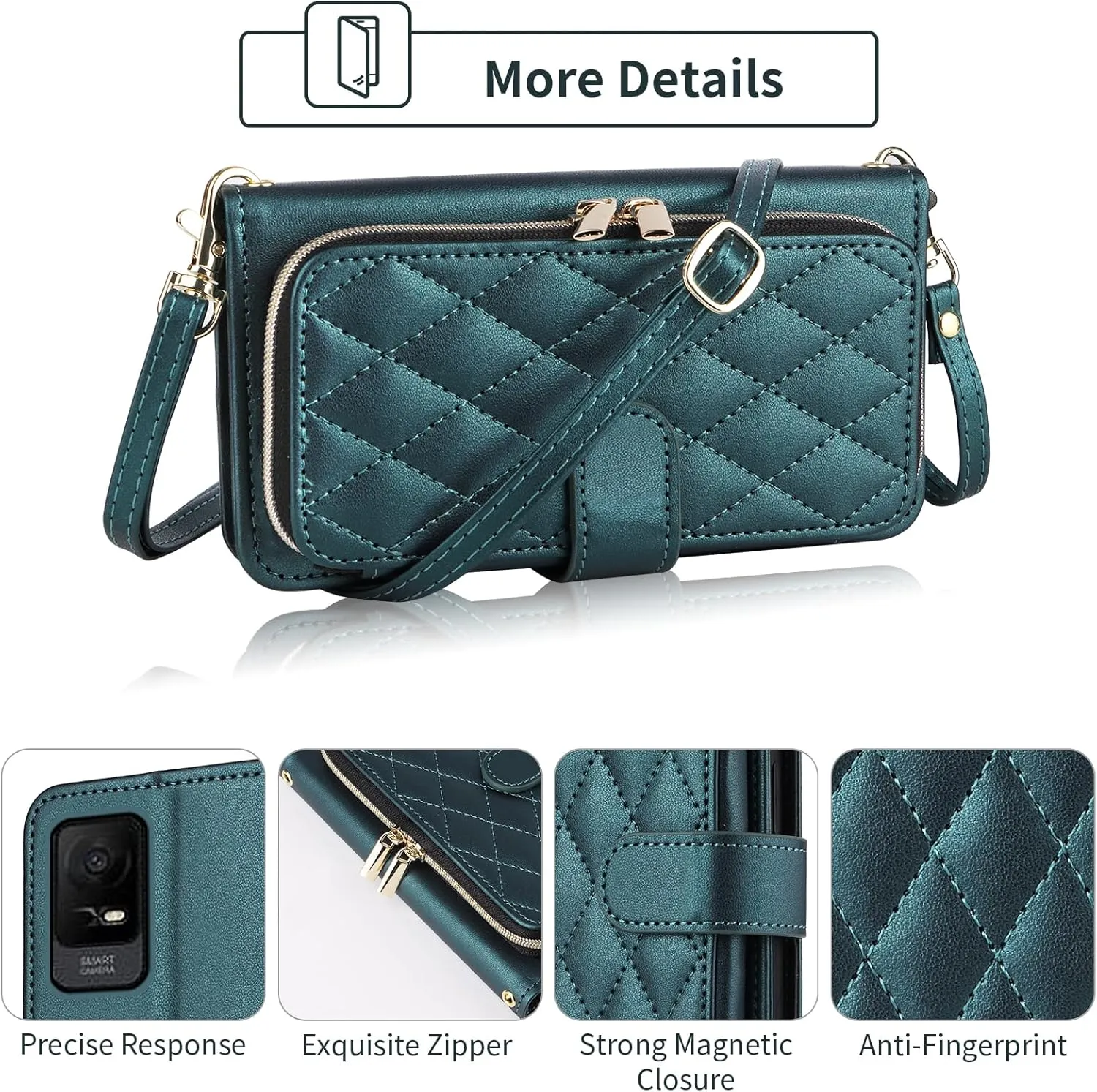 Argyle Wallet Case for Metro TCL Ion X/Ion V/40Z T607DL with Wrist Strap Shoulder Strap, 9  Card Slots Zipper Purse Luxury PU Leather Stand Cell Phone Cover for IonX T430W IonV 2023 Green