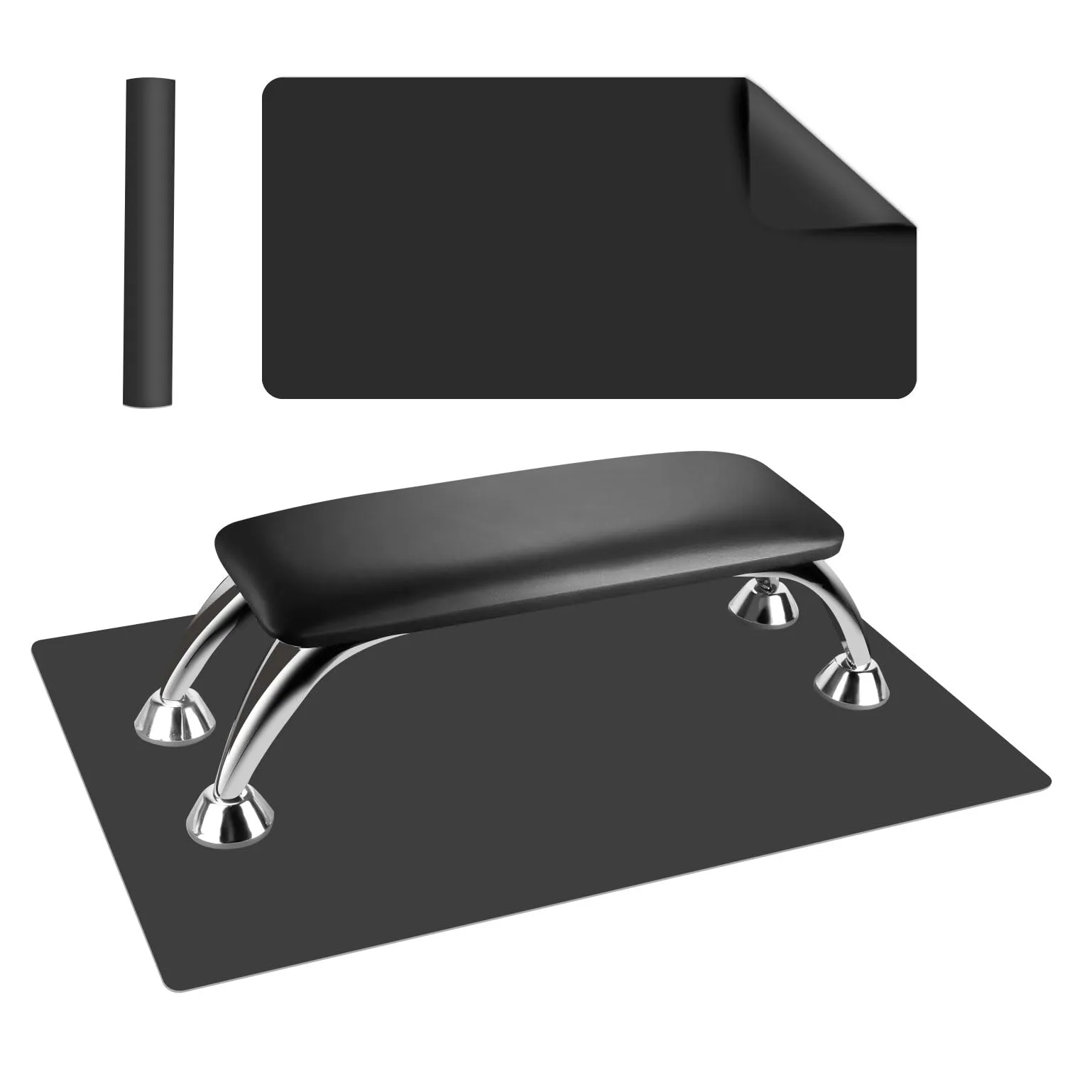 Arm Rest for Nails Tech with Table Mat for Salons and Home Manicures, Soft Microfiber Leather Nail Hand Rest for Relaxing Arms, Non-slip Height Hand Pillow Cushion Nail Salon Manicure (Black)