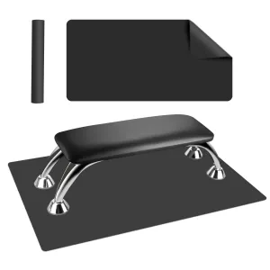 Arm Rest for Nails Tech with Table Mat for Salons and Home Manicures, Soft Microfiber Leather Nail Hand Rest for Relaxing Arms, Non-slip Height Hand Pillow Cushion Nail Salon Manicure (Black)