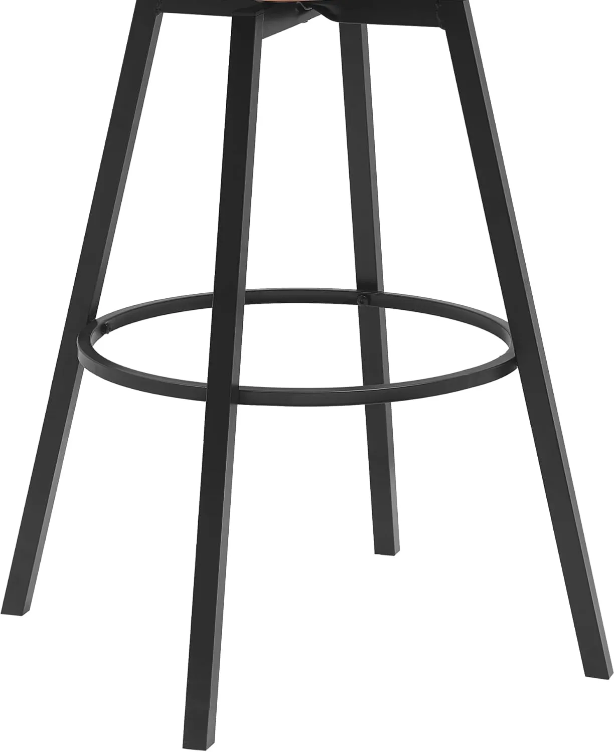 Armen Living Athena 31" Seat Height Mid Century Modern Swivel Walnut Wood Bar Stool for Kitchen Island Counter in Black Faux Leather with Black Metal