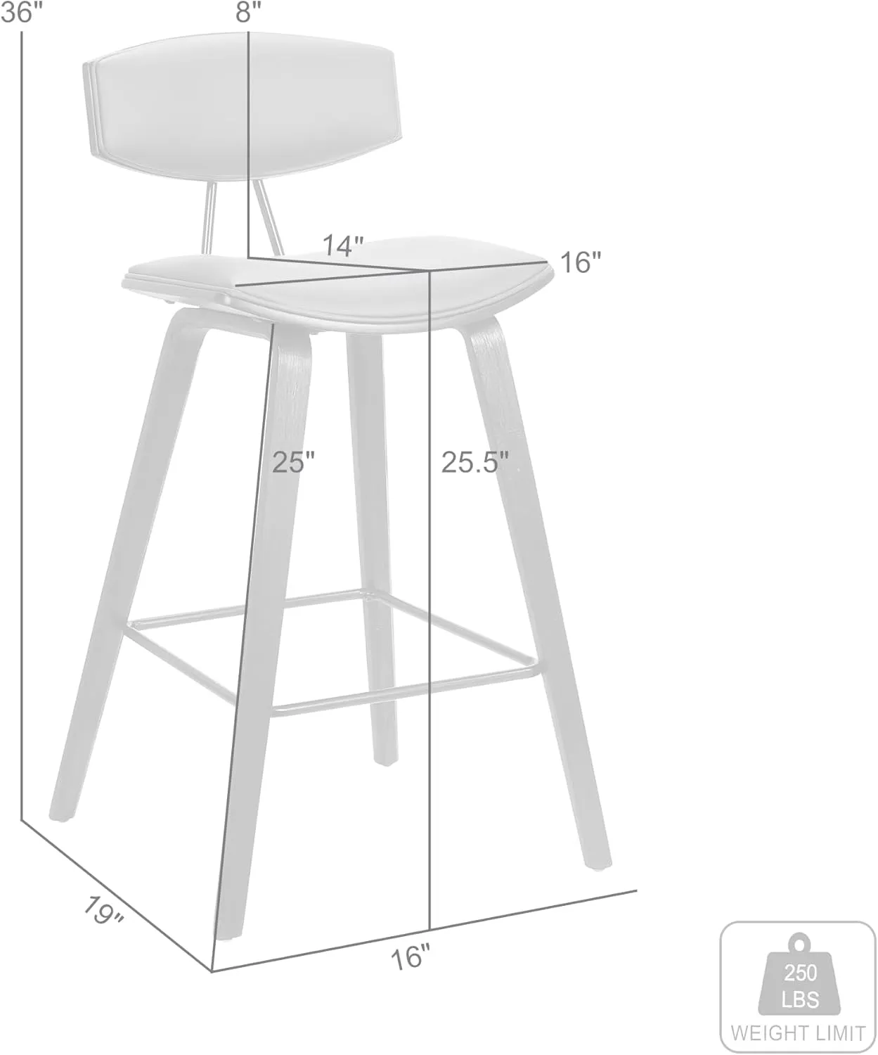Armen Living Fox 25.5" Counter Height Grey Faux Leather and Walnut Wood Mid-Century Modern Bar Stool