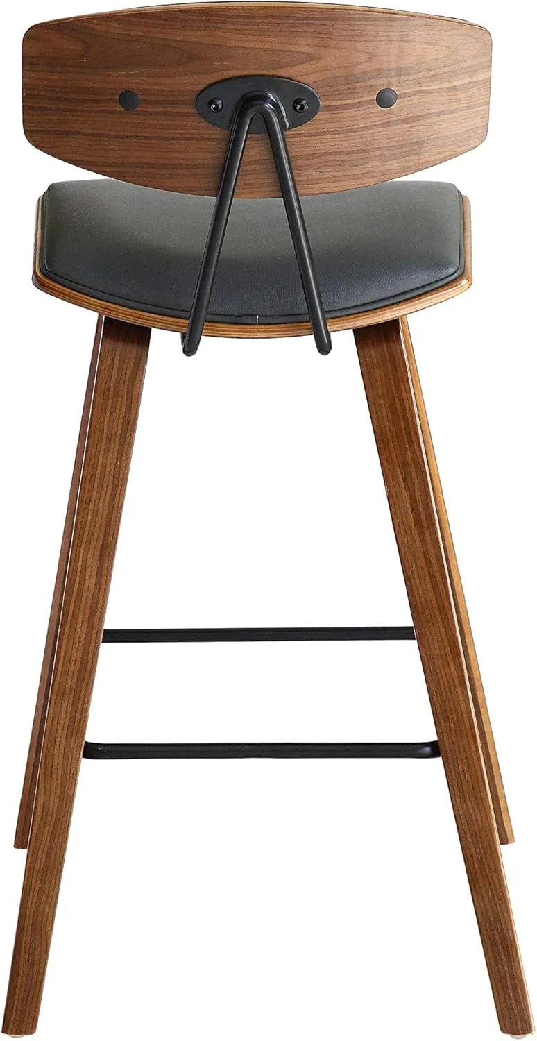 Armen Living Fox 25.5" Counter Height Grey Faux Leather and Walnut Wood Mid-Century Modern Bar Stool
