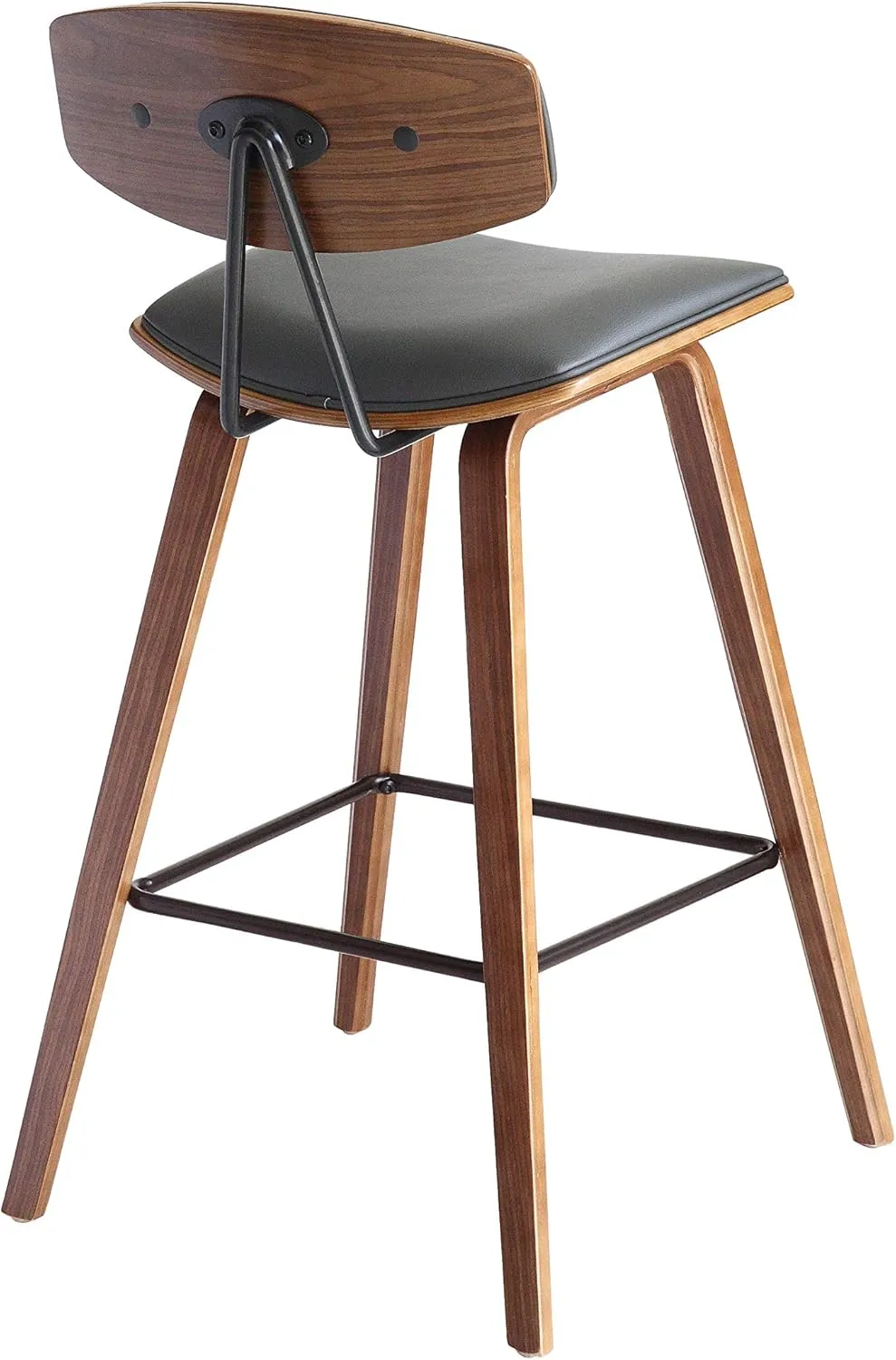 Armen Living Fox 25.5" Counter Height Grey Faux Leather and Walnut Wood Mid-Century Modern Bar Stool