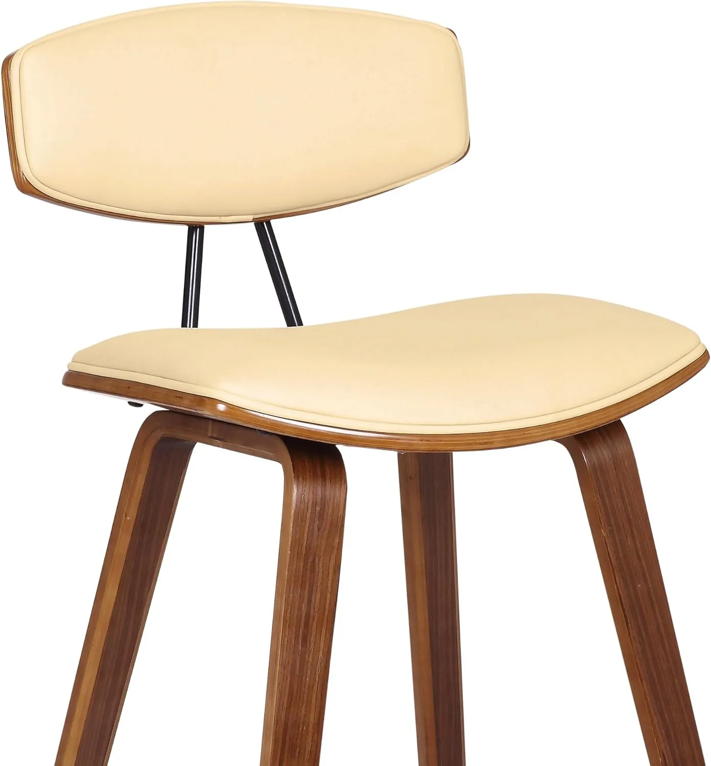 Armen Living Fox 25.5" Seat Height Cream Faux Leather and Walnut Wood Mid-Century Modern Bar Stool