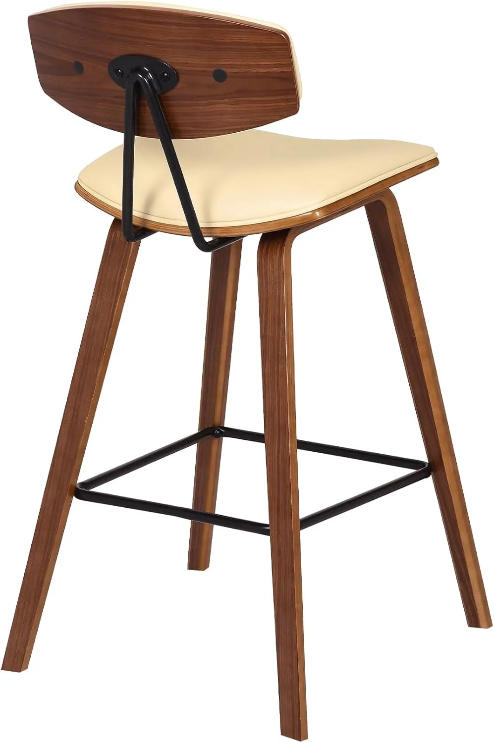 Armen Living Fox 25.5" Seat Height Cream Faux Leather and Walnut Wood Mid-Century Modern Bar Stool