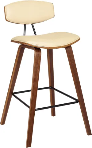 Armen Living Fox 25.5" Seat Height Cream Faux Leather and Walnut Wood Mid-Century Modern Bar Stool