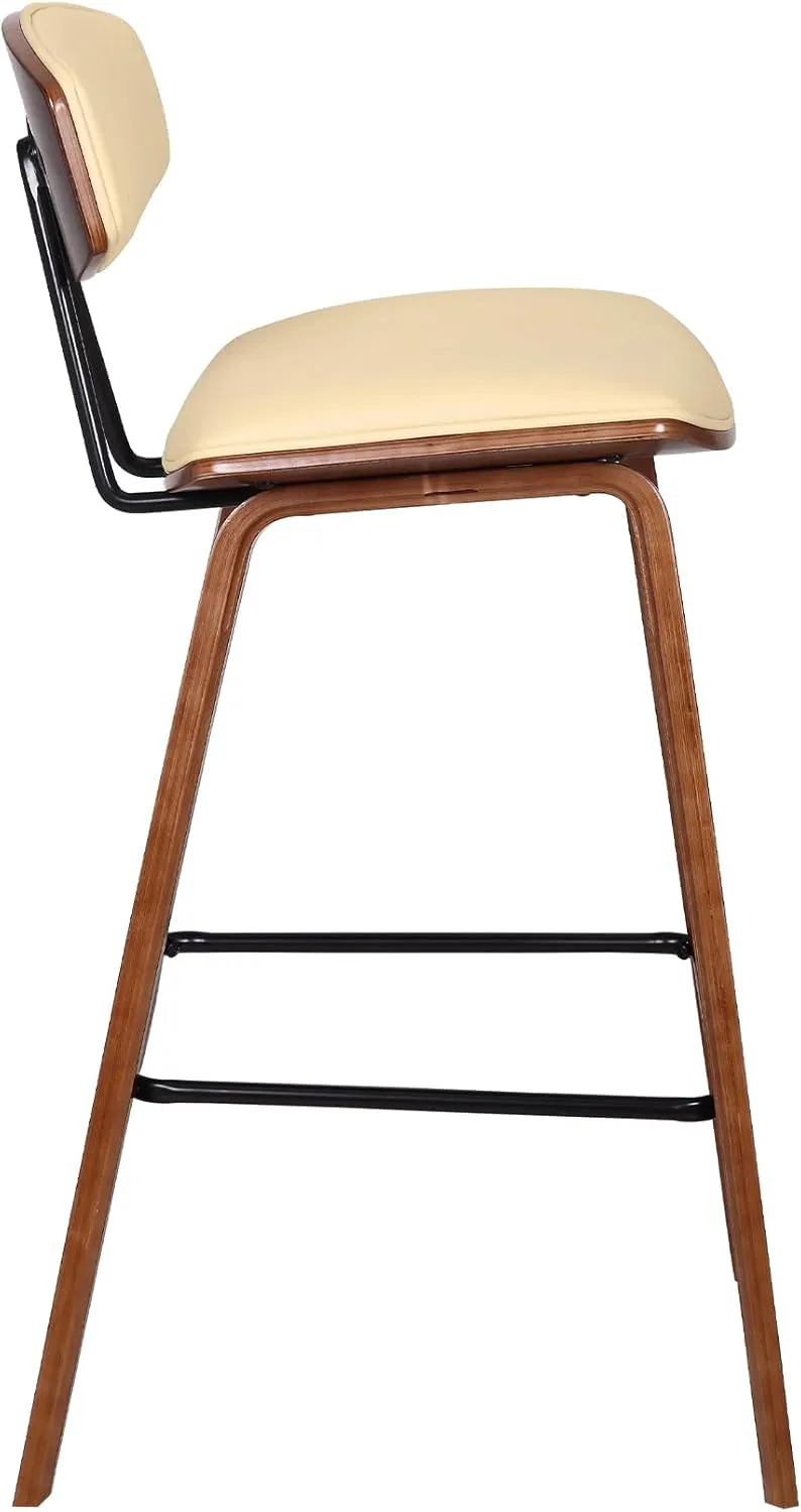 Armen Living Fox 25.5" Seat Height Cream Faux Leather and Walnut Wood Mid-Century Modern Bar Stool