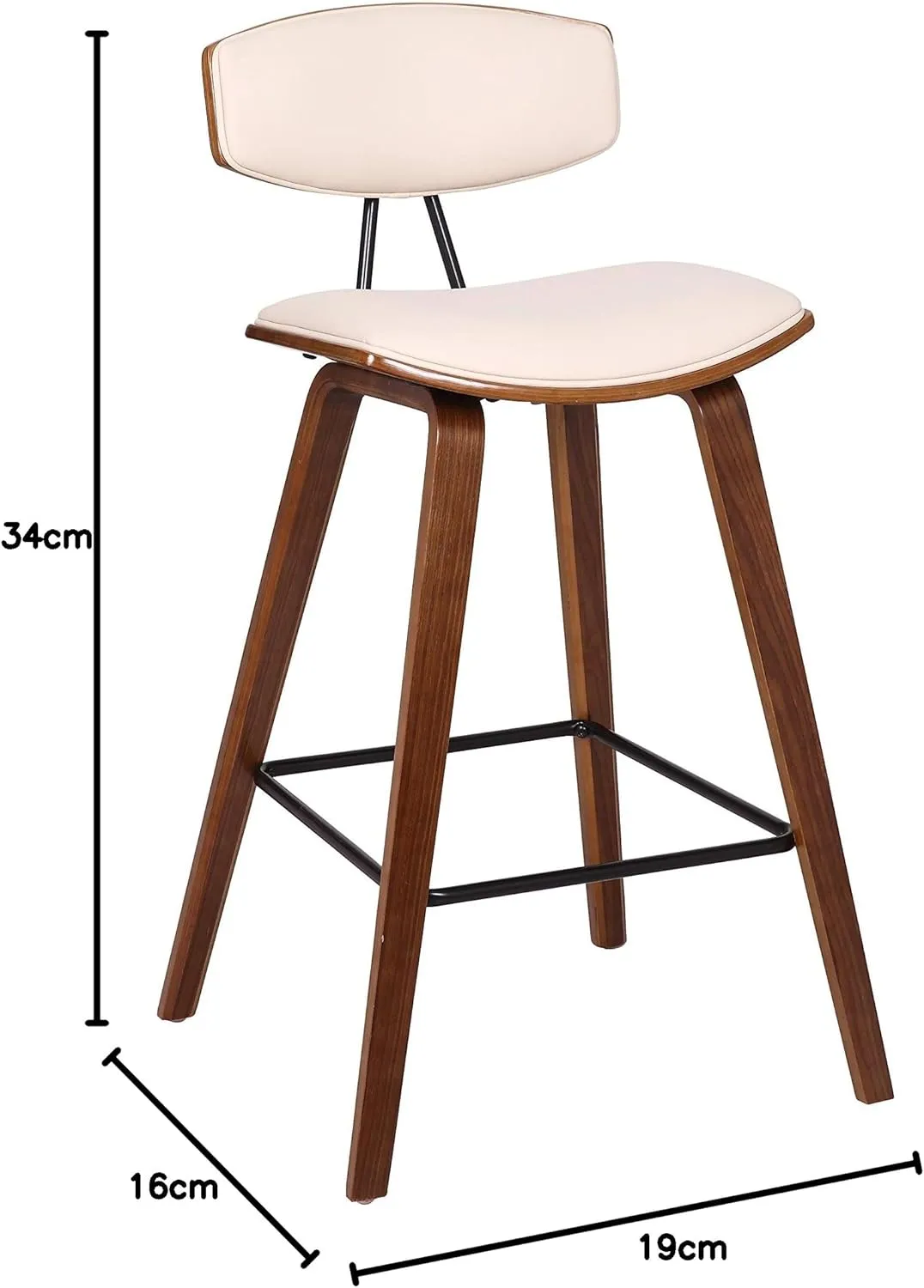 Armen Living Fox 25.5" Seat Height Cream Faux Leather and Walnut Wood Mid-Century Modern Bar Stool