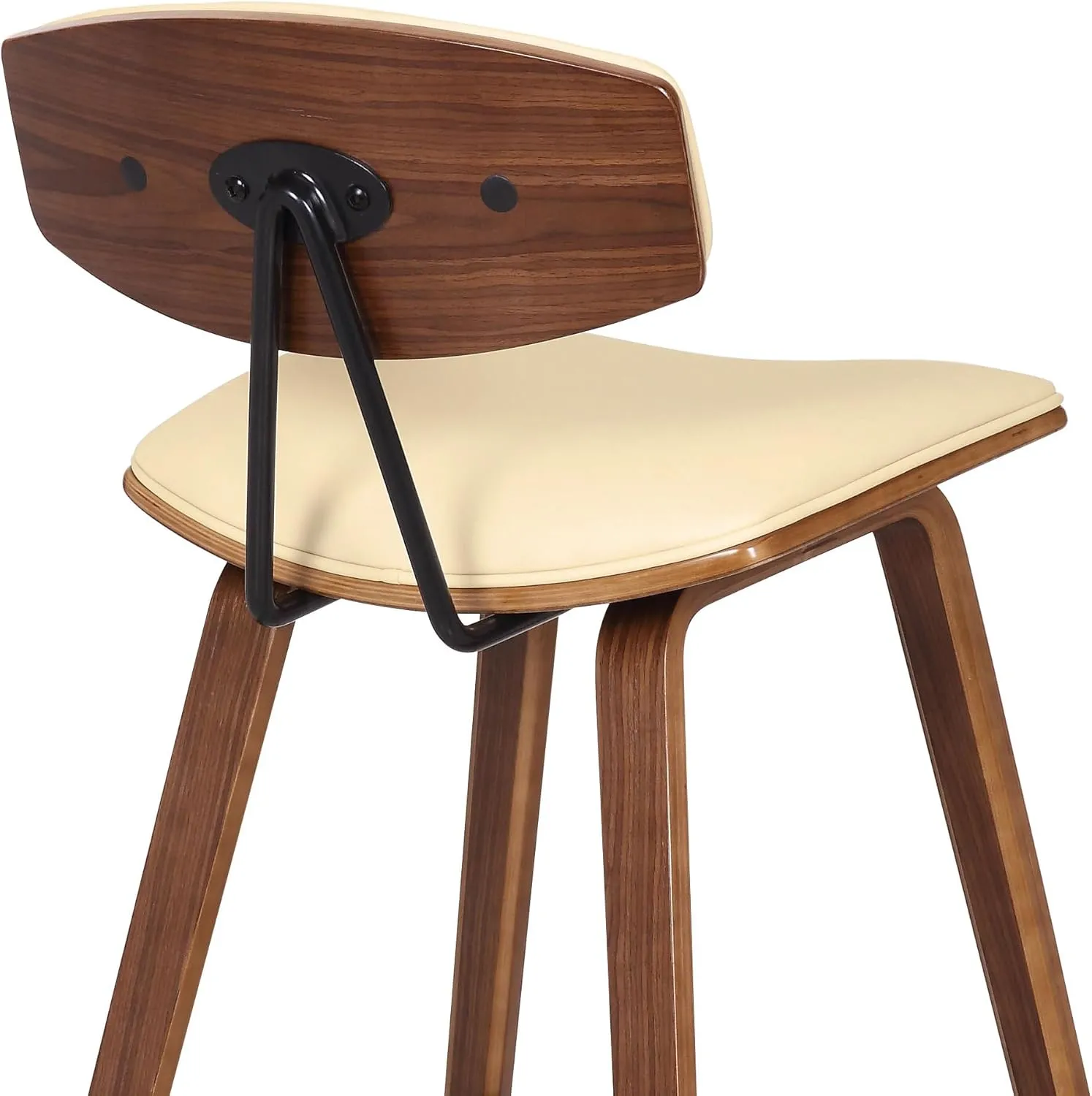 Armen Living Fox 25.5" Seat Height Cream Faux Leather and Walnut Wood Mid-Century Modern Bar Stool