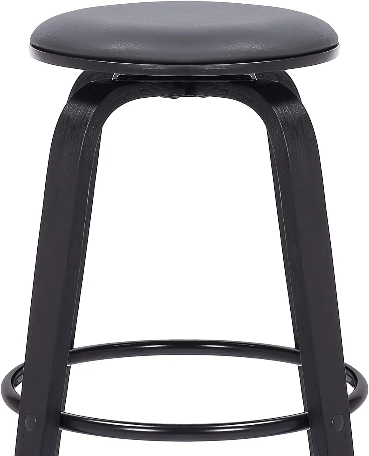 Armen Living Harbor Mid Century Modern 26" Seat Height Backless Swivel Gray Faux Leather and Black Wood Bar Stool for Kitchen Island Counter