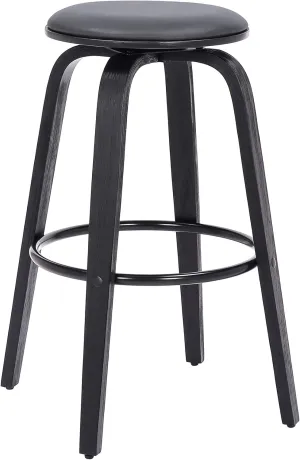 Armen Living Harbor Mid Century Modern 26" Seat Height Backless Swivel Gray Faux Leather and Black Wood Bar Stool for Kitchen Island Counter