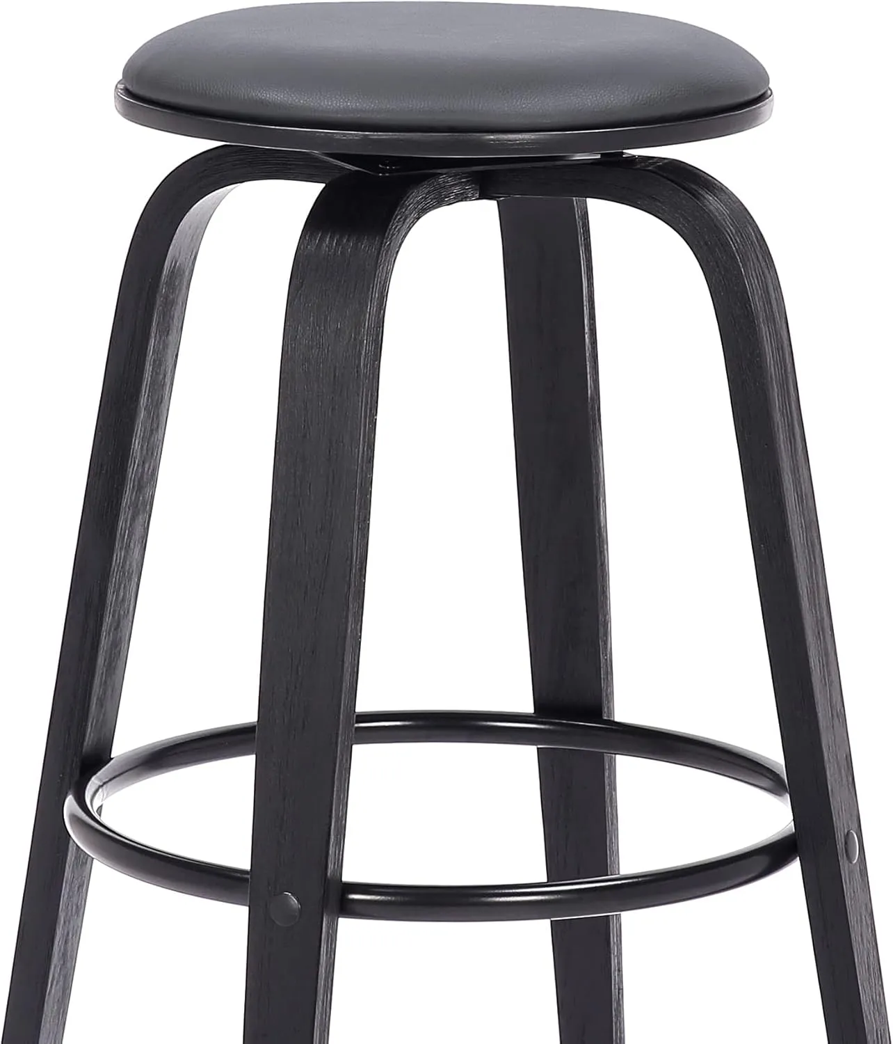 Armen Living Harbor Mid Century Modern 26" Seat Height Backless Swivel Gray Faux Leather and Black Wood Bar Stool for Kitchen Island Counter