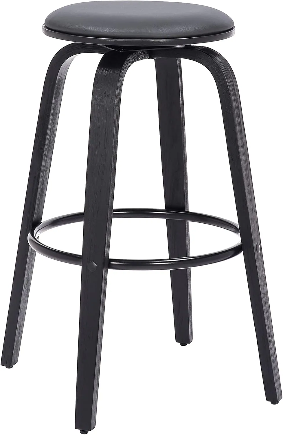 Armen Living Harbor Mid Century Modern 26" Seat Height Backless Swivel Gray Faux Leather and Black Wood Bar Stool for Kitchen Island Counter