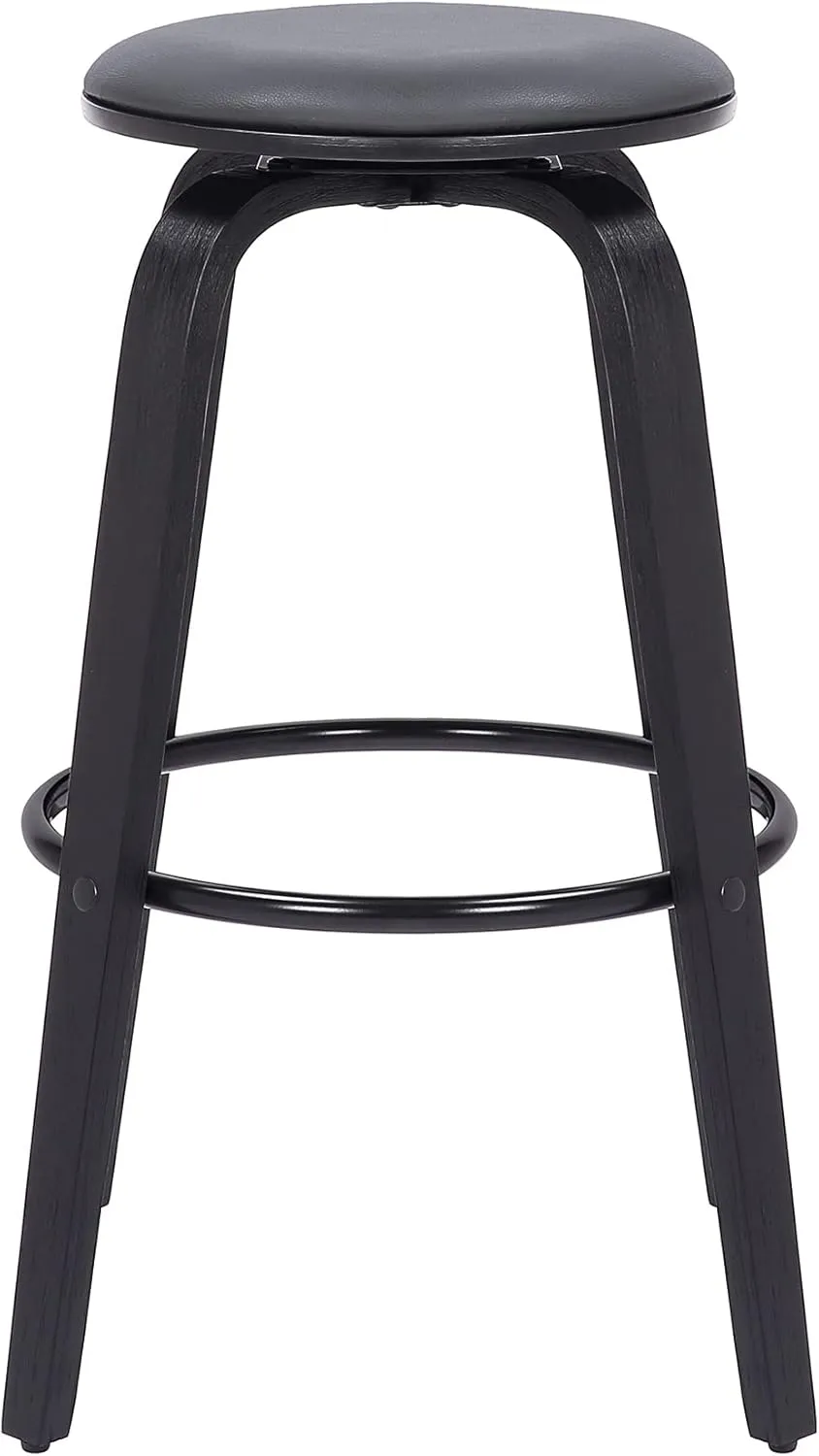Armen Living Harbor Mid Century Modern 26" Seat Height Backless Swivel Gray Faux Leather and Black Wood Bar Stool for Kitchen Island Counter