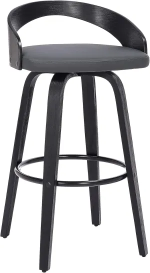 Armen Living Sonia Mid Century Modern Swivel Bar Stool for Kitchen Island Counter in Gray Faux Leather and Black Wood, 26" Seat Height