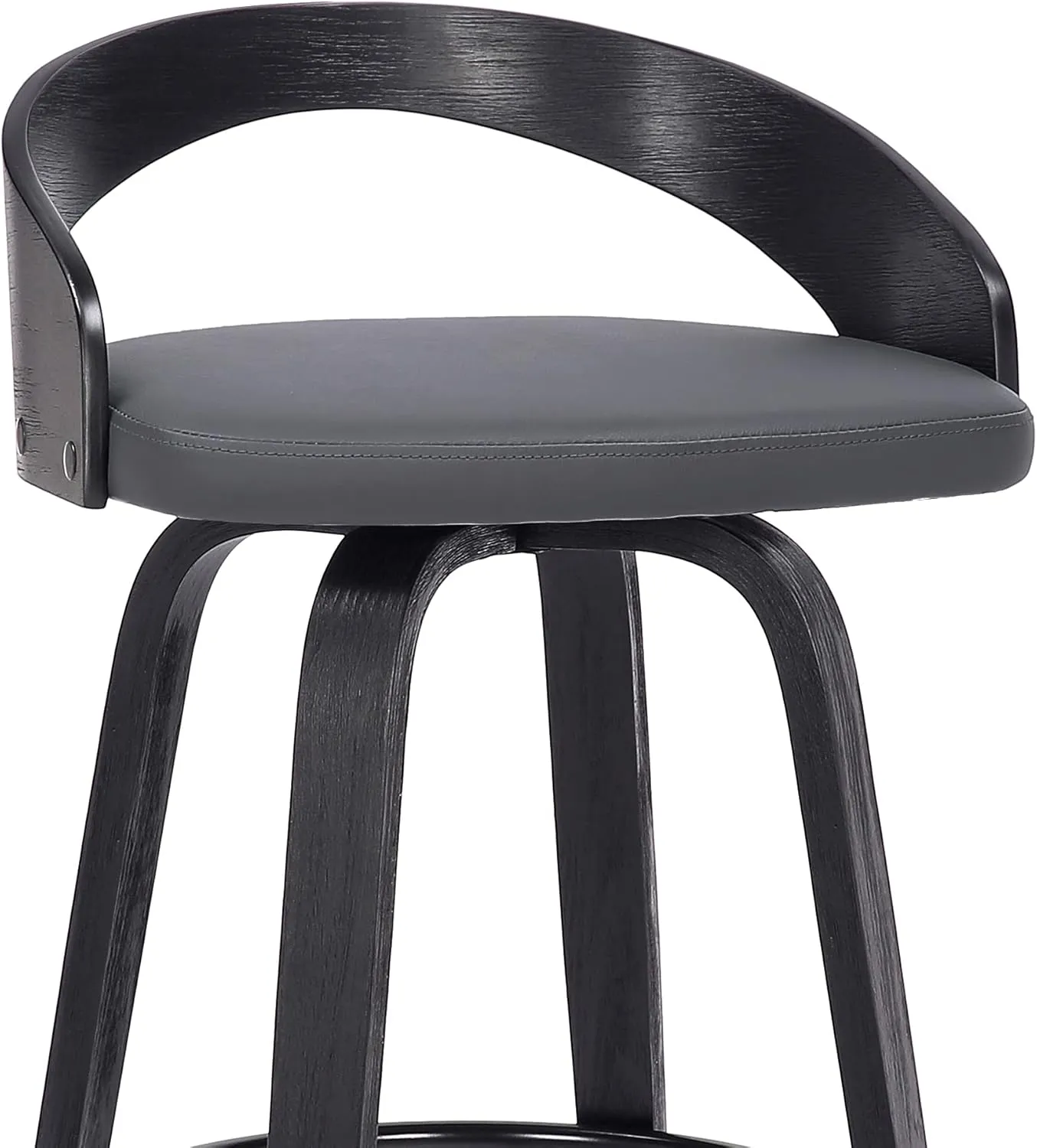 Armen Living Sonia Mid Century Modern Swivel Bar Stool for Kitchen Island Counter in Gray Faux Leather and Black Wood, 26" Seat Height