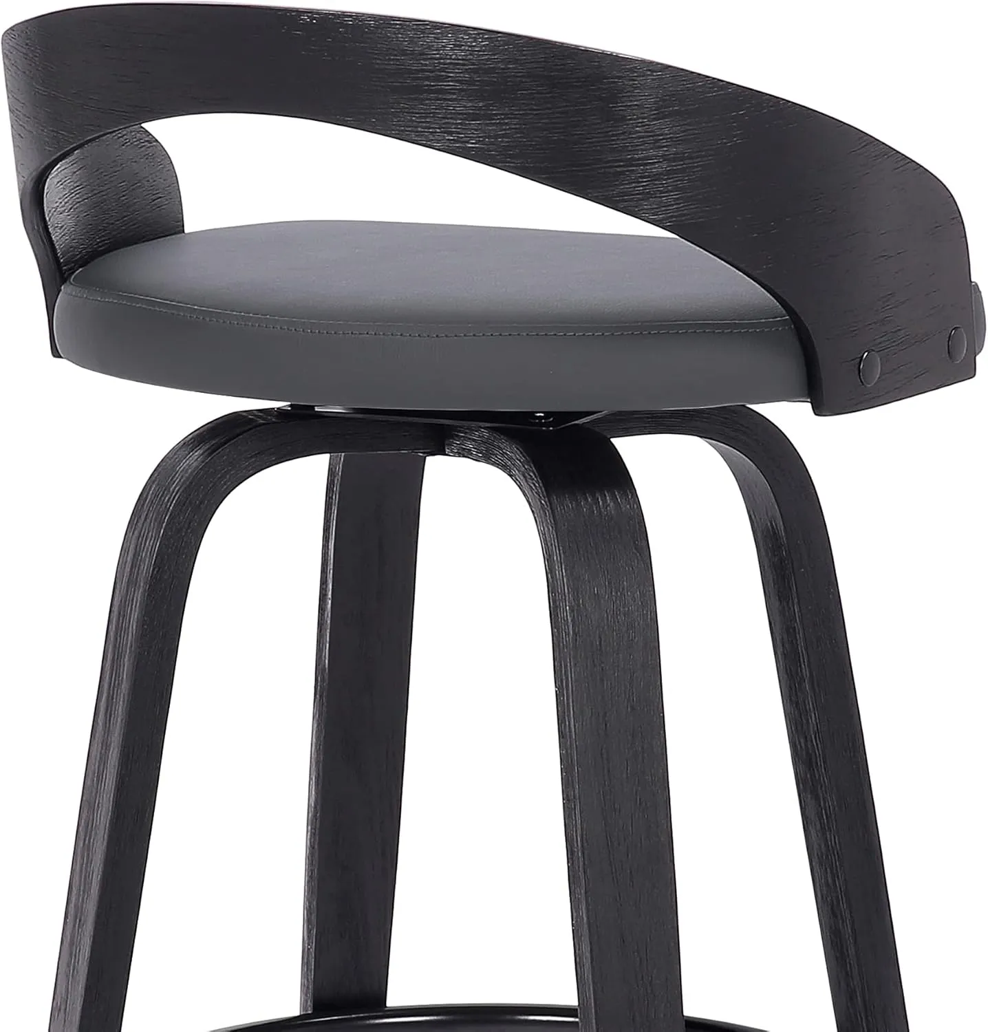 Armen Living Sonia Mid Century Modern Swivel Bar Stool for Kitchen Island Counter in Gray Faux Leather and Black Wood, 26" Seat Height